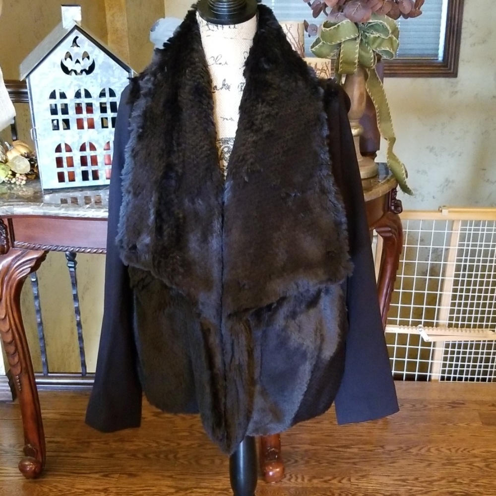 Lane Bryant/6th & Lane Black Faux Fur Jacket
